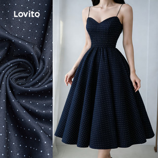 (Elegante) Lovito Vestido com Zíper Estilo Preguiçoso Francês Azul Marinho Primavera/verão para Mulheres LBL33038