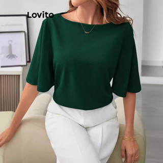 Lovito Blusa Elegante Blusa Lisa De Cor Sólida Para Mulheres LNL71103 em Oferta na Shopee