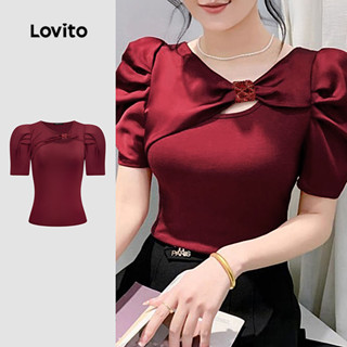 Lovito Blusa Casual De Festa Vermelha Com Recortes Blusa Bordô Para Primavera/verão Feminina LK2ED068 em Oferta na Shopee