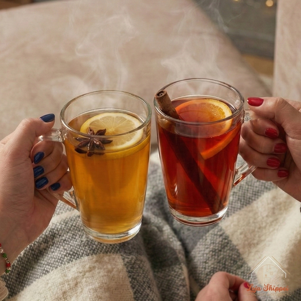 Jogo de Canecas de Vidro 350ml Café Chá Chocolate Quente Alça Resistente 2 4 ou 6 Unidades