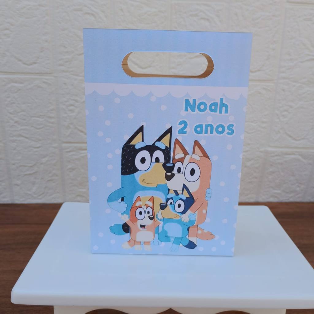 PEGUE E MONTE FESTA ANIVERSARIO Lembrancinha Sacolinha Surpresa PP Personalizada Boca de Palhaço BLUEY MENINO