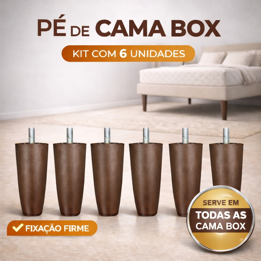 Pés Cama Box 12cm Preto / Marrom Base Box Universal Todas as Camas e Bases
