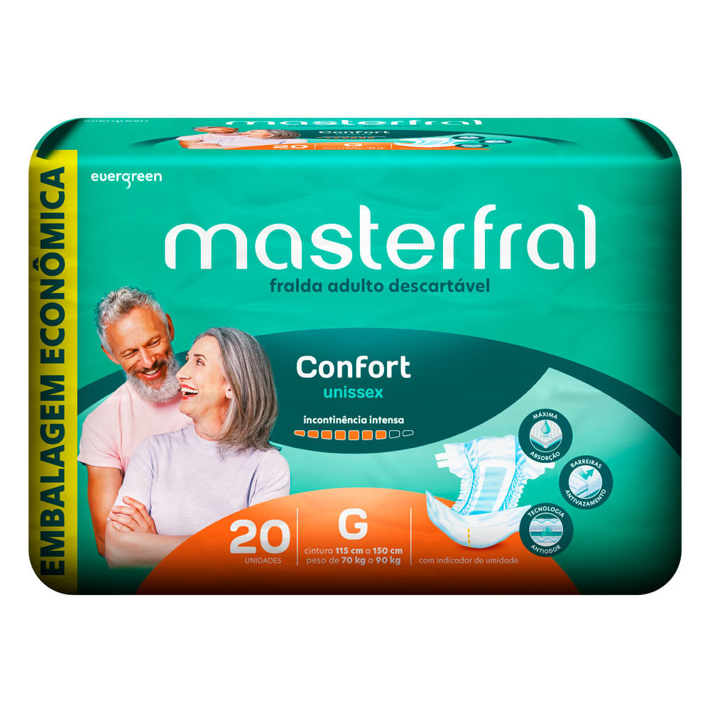 Fralda Geriátrica Masterfral Confort Unissex Tamanho G com 20 Unidades Descartáveis