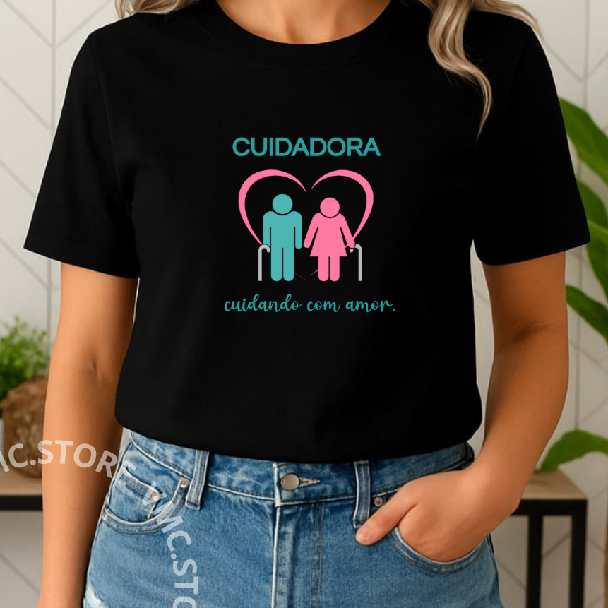 Camiseta Camisa Blusa Feminina T Shirt Cuidadora de Idosos Saúde Enfermagem Técnico Profissão JsCod