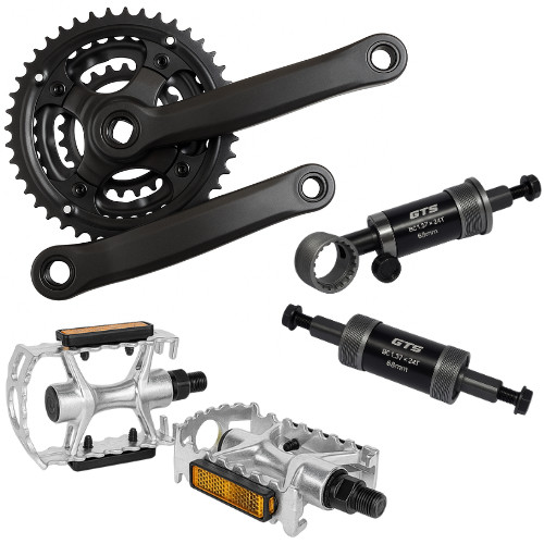 KIT Pedivela Triplo Bike MTB Aço Reforçado GTA + Eixo Central 68mm NECO + Pedais Plataforma Bicicleta