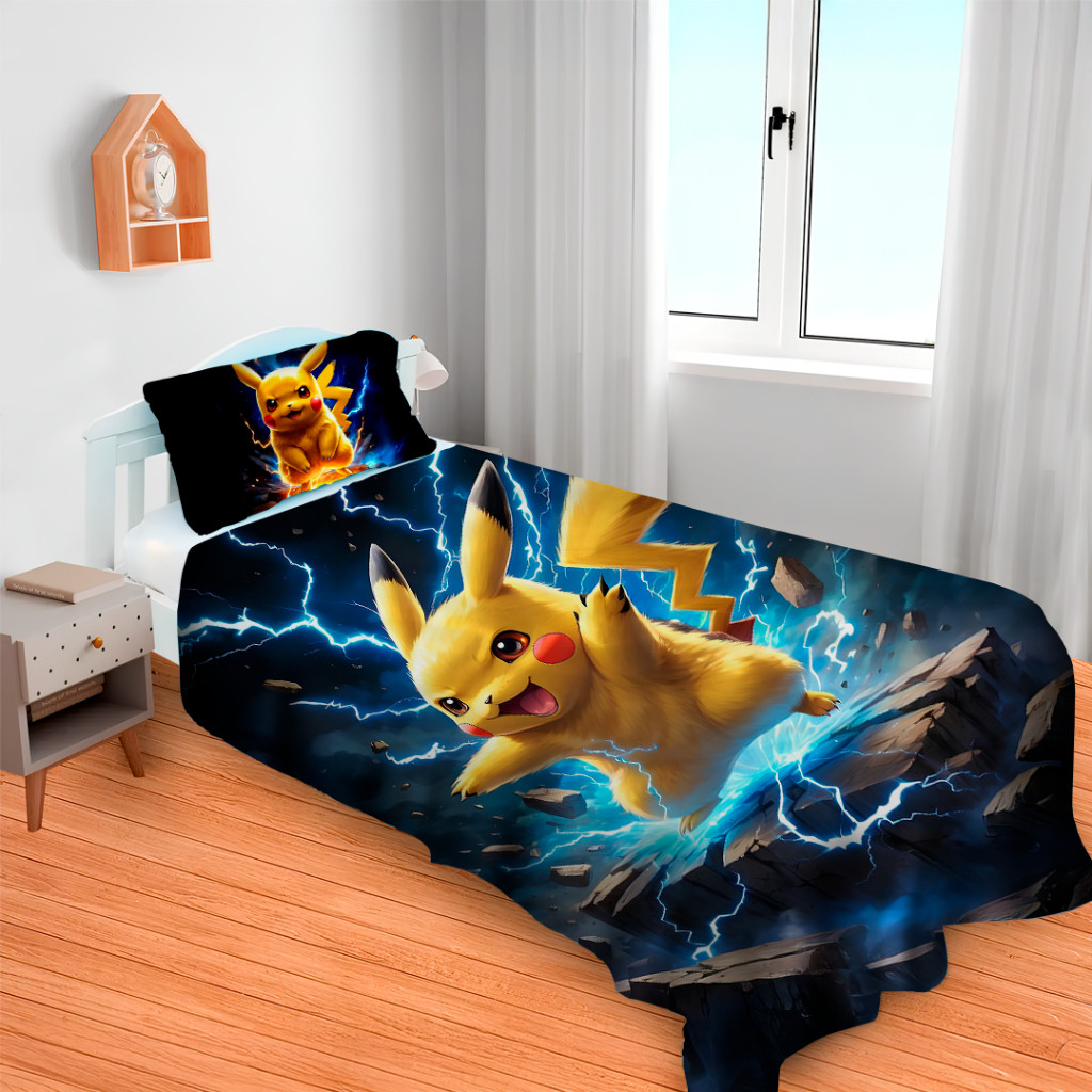 Lençol Cobre Leito Solteiro E Fronha Pokemon