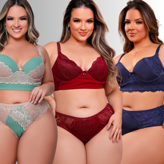 Kit com 3 Conjuntos de Lingerie Plus Size Calcinha e Sutiã em Oferta na Shopee