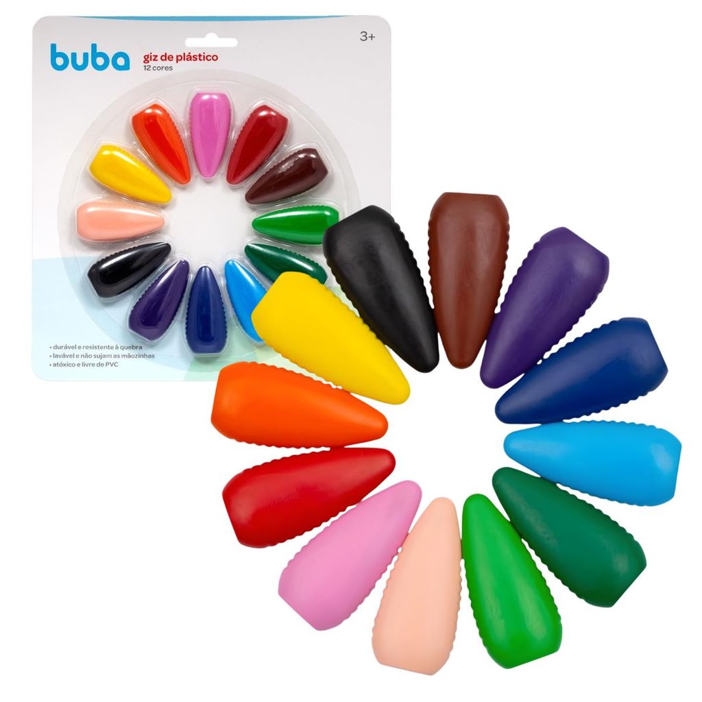 Giz De Plástico 12 Cores 18782 - Buba em Oferta na Shopee