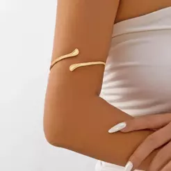 Bracelete Feminino de Braço Minimalista Curvo Ajustável banhado Ouro 18K e Prata925