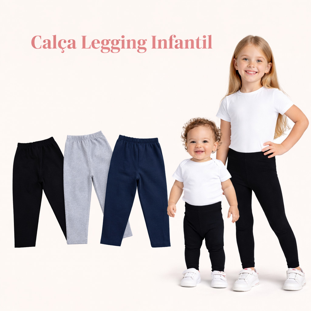 Calça Legging Infantil Feminina - Tecido Cotton Super Confortável em Oferta na Shopee