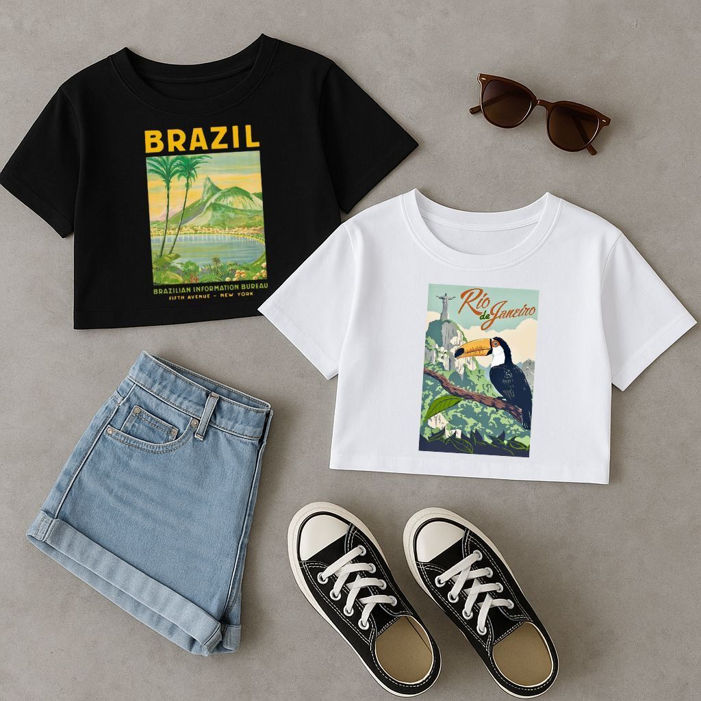 Cropped Feminina Algodão Kit 2 Oversized Básico Estampado Casual Confortável Academia
