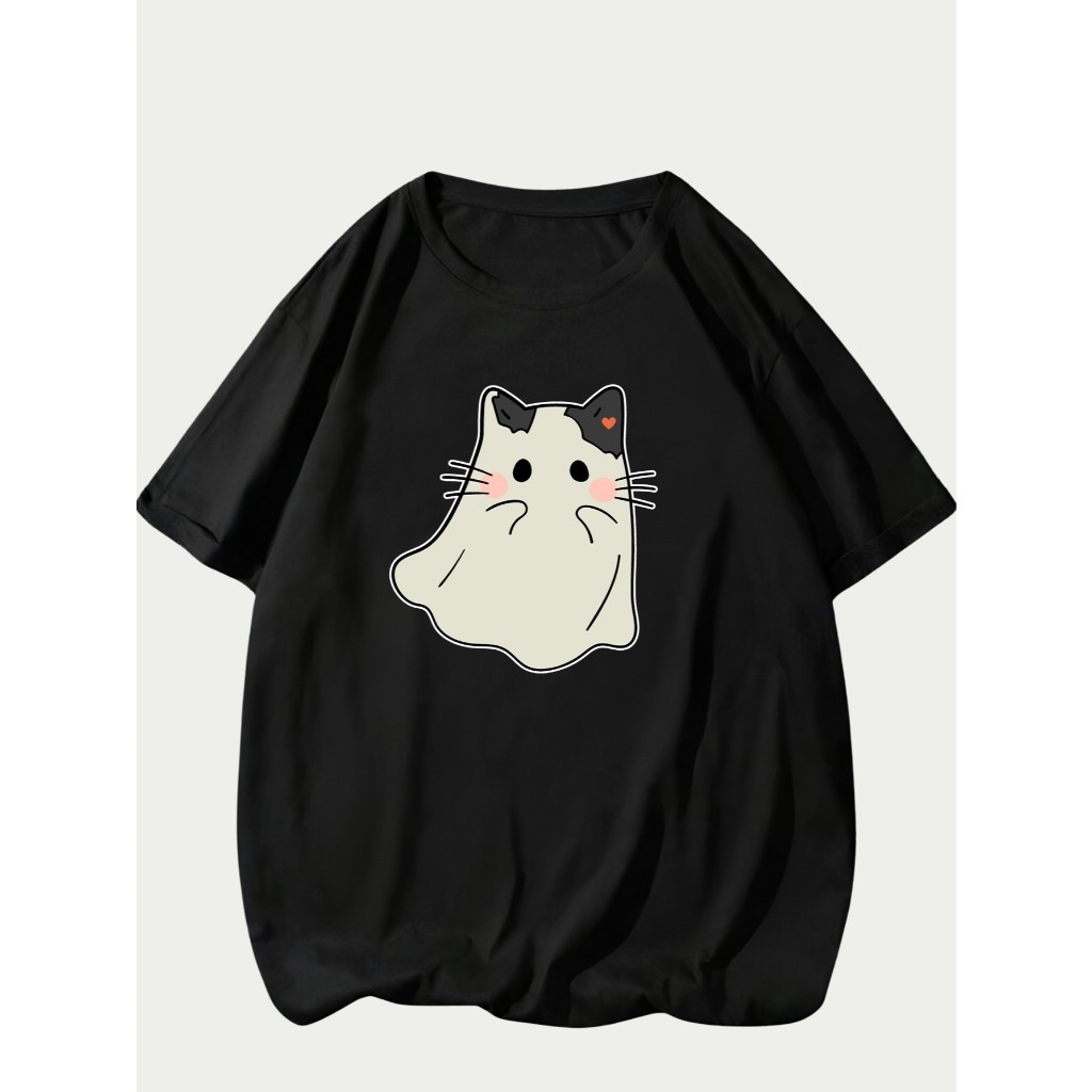 Camiseta Camisa Algodão LINDA Camiseta Camisa Básica Gatinho Fantasma 100% Algodão Casual Feminina Masculina T-Shirt Bab