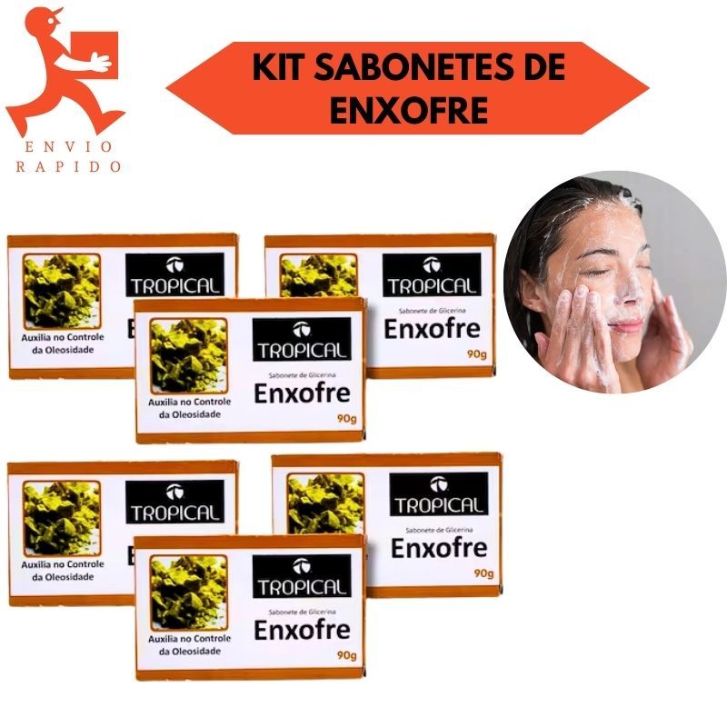 Kit Sabonetes Enxofre Em Barra 90G Tropical Tratamento E Controle De Oleosidade E Acne em Oferta na Shopee