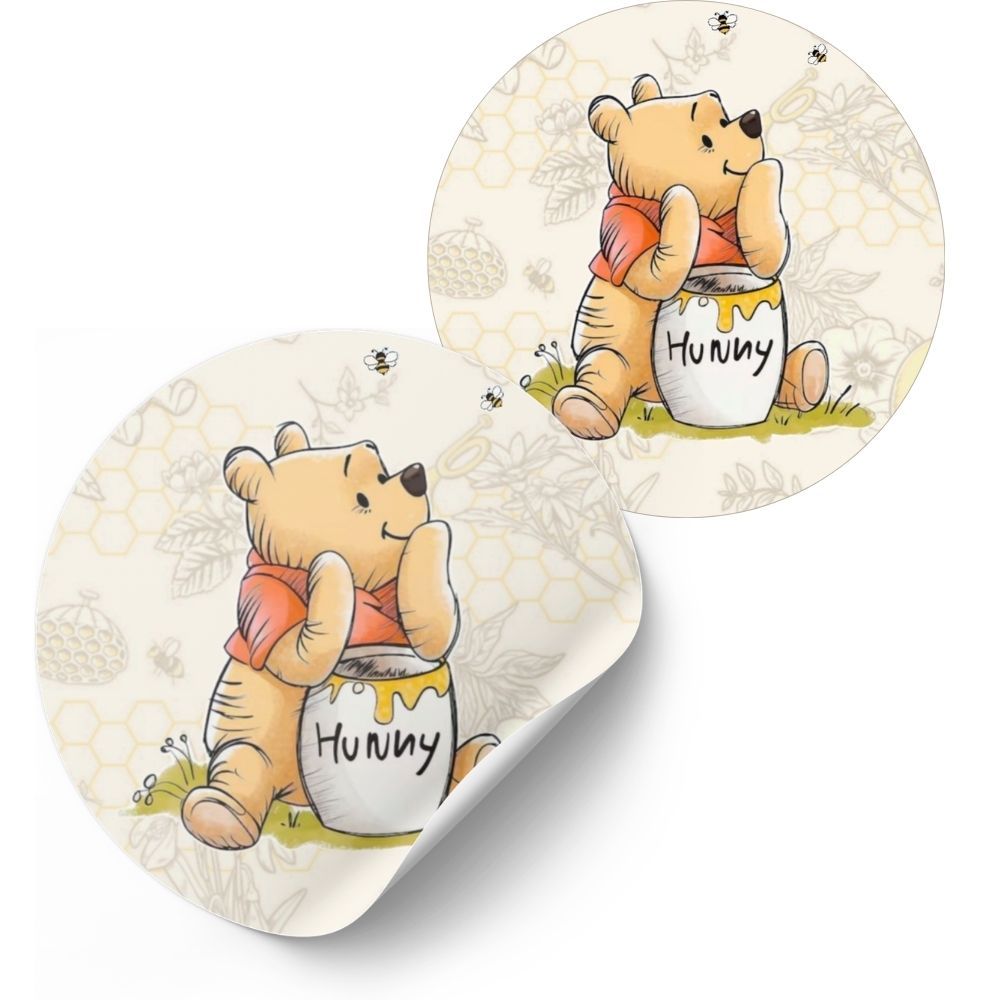Adesivo Redondo Ursinho Phoo - 4cm Kit Lembrancinha Festa Infantil Menina Papelaria Personalizada Temática-mod.2