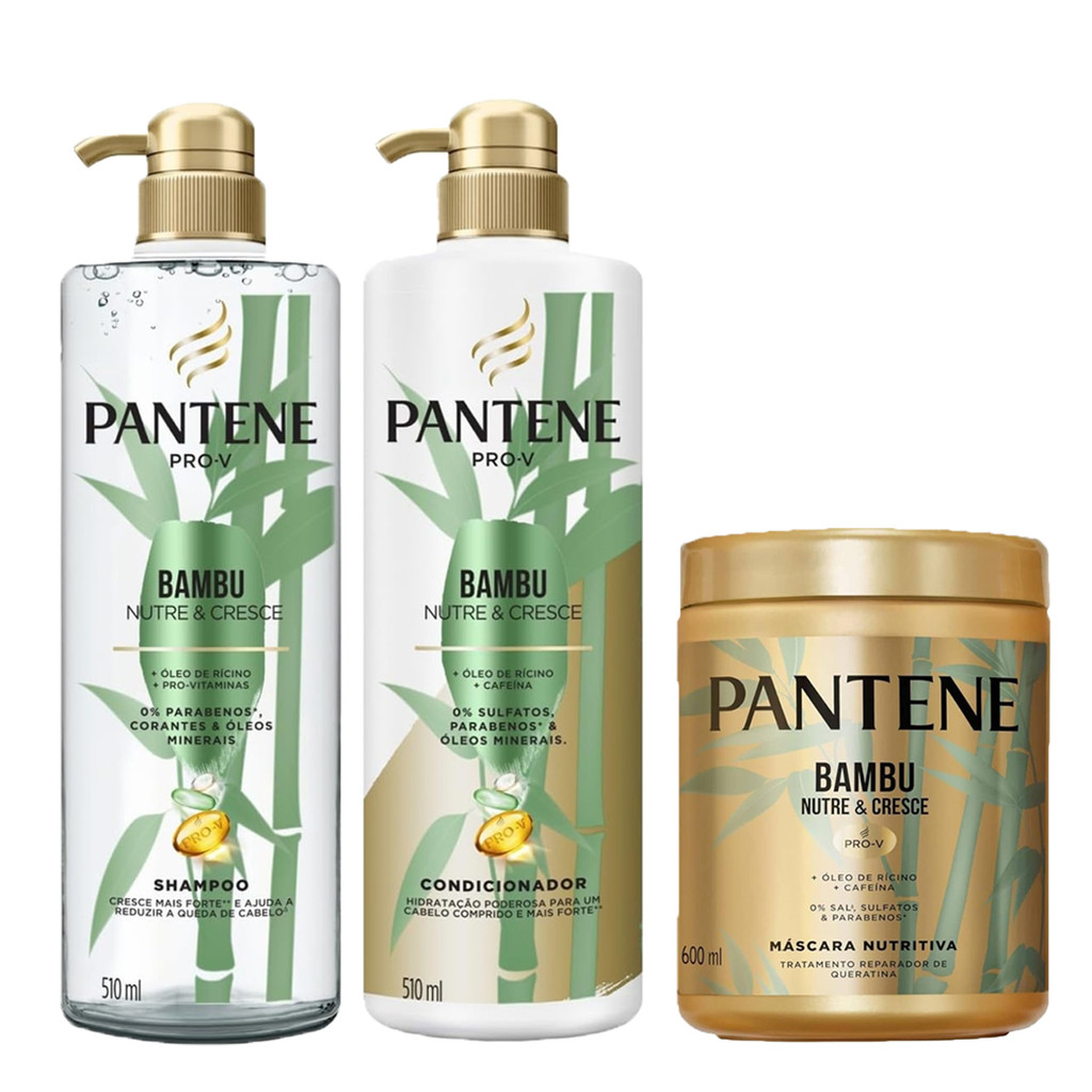 KIT SHAMPOO + CONDICIONADOR 510ML + MÁSCARA 600ML PANTENE BAMBU NUTRE E CRESCE em Oferta na Shopee