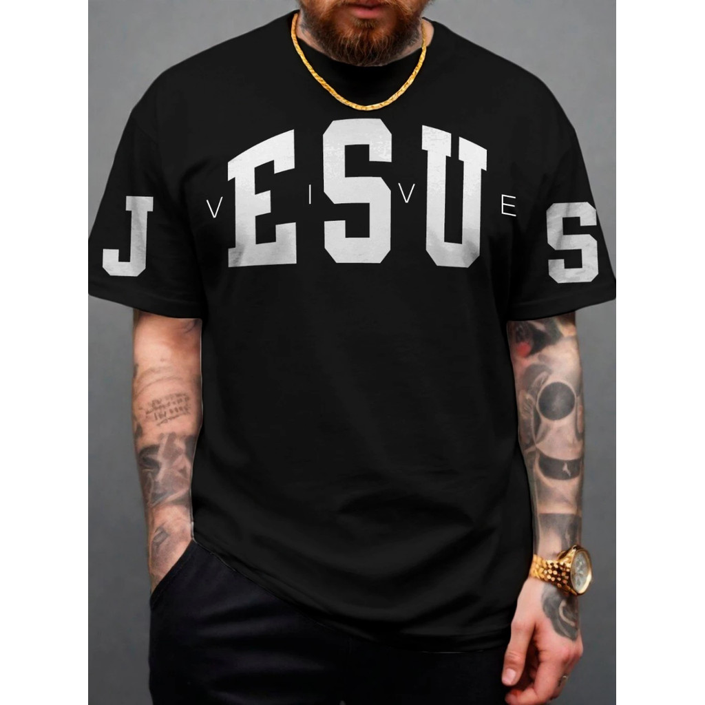 Camiseta Masculina Jesus Vive Moda Evangélica Camisa 100% Algodão Qualidade Premium Envio Imediato em Oferta na Shopee