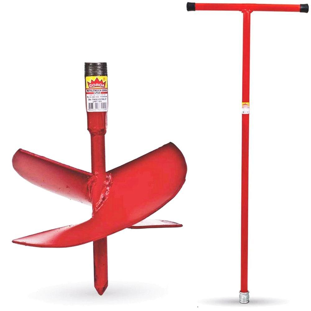 Kit Cavadeira Trado Manual 8 Polegadas Coroa Espiral com Cabo 1 metro Rosca Profissional Perfurador de Solo Terra Broca