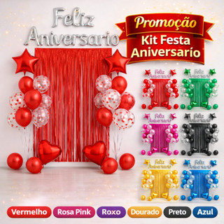 Kit Balão Metalizado Cortina Bexiga Feliz Aniversário Decoração de Festa Completa em Oferta na Shopee