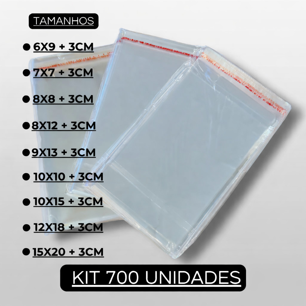 Saco Adesivado Transparente Kit Com 700 Unidades Saquinho Adesivo Embalagem em Oferta na Shopee