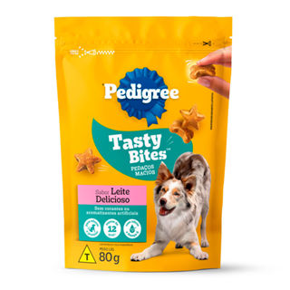 Petisco Tasty Bites Pedigree Sabor Leite Delicioso 80g em Oferta na Shopee