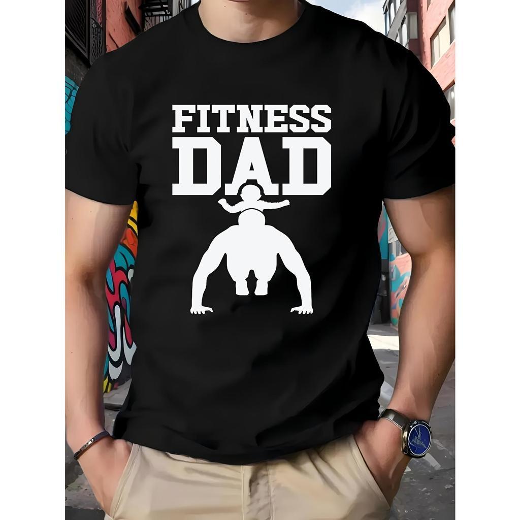 Camiseta Masculina Fitness para Pai - 100% Algod?o Pesado com Estampa "FITNESS DAD" em Negrito, Corte Regular para Trein