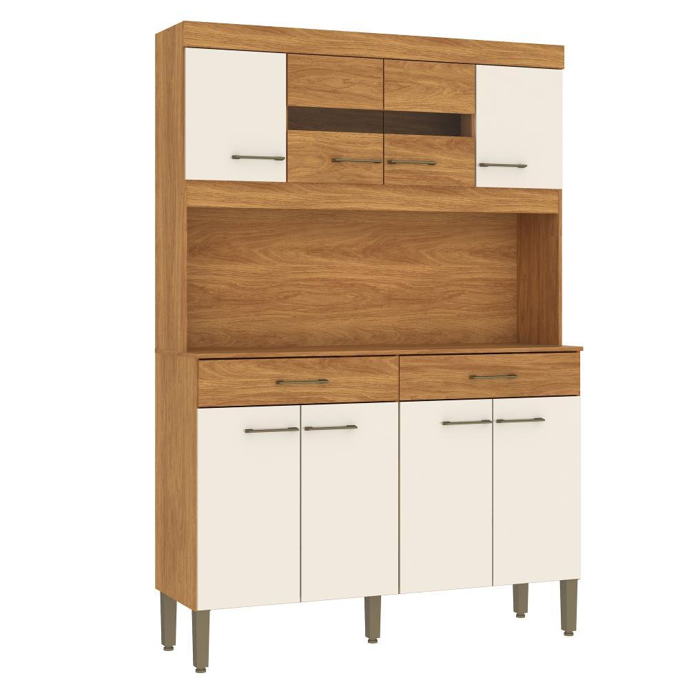 Armário de Cozinha Compacta com Armário e Balcão 8 Portas 2 Gavetas Laura K120 120cm Cor Cinamomo/Off White - Fellicci