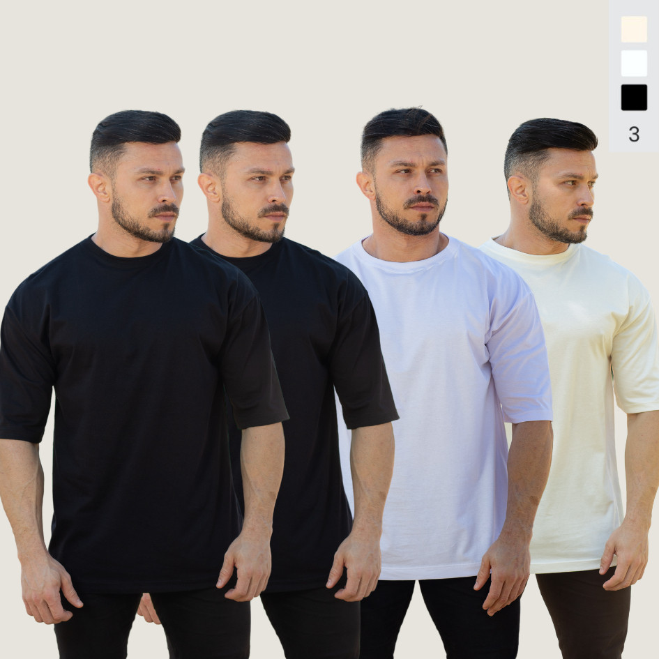 Kit 4 Camisetas Oversized Básicas Lisas Masculinas Algodão Premium 100 Porcento Moda Academia Casual