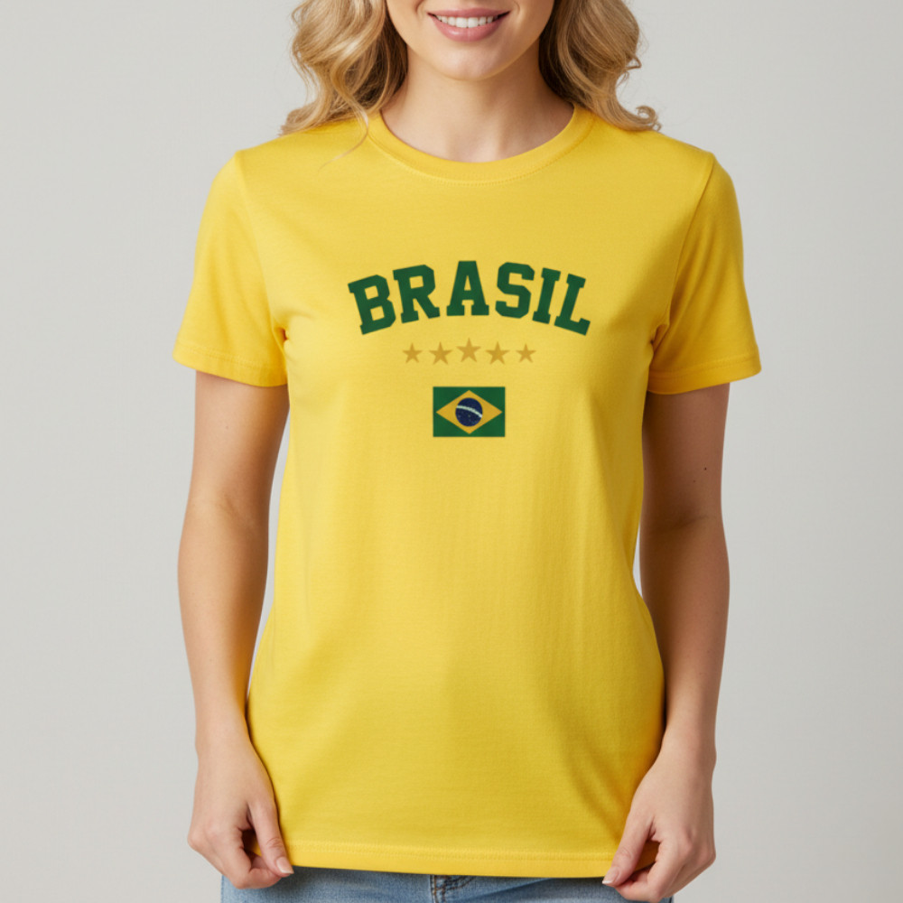 Camiseta Brasil Unissex Algodão Básica Estampa Minimalista Casual Futebol