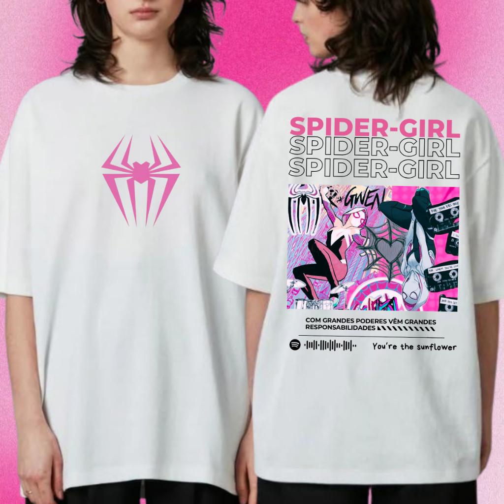 Camiseta Feminina Spider Menina Aranha Gwen Estampada Casal Namorados Em Algodão