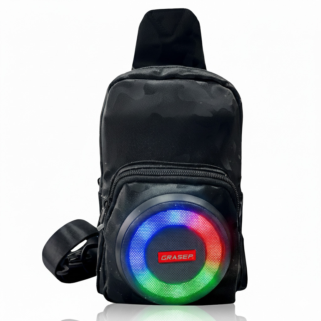 Mochila com Caixa de Som Bluetooth 12W RMS USB SD P2 LED Portátil para Viagens e Passeios