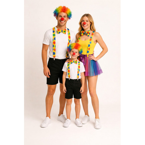 Kit Fantasia De Palhaço Infantil Suspensório Nariz E Gravata Palhaço Adulto / Infantil