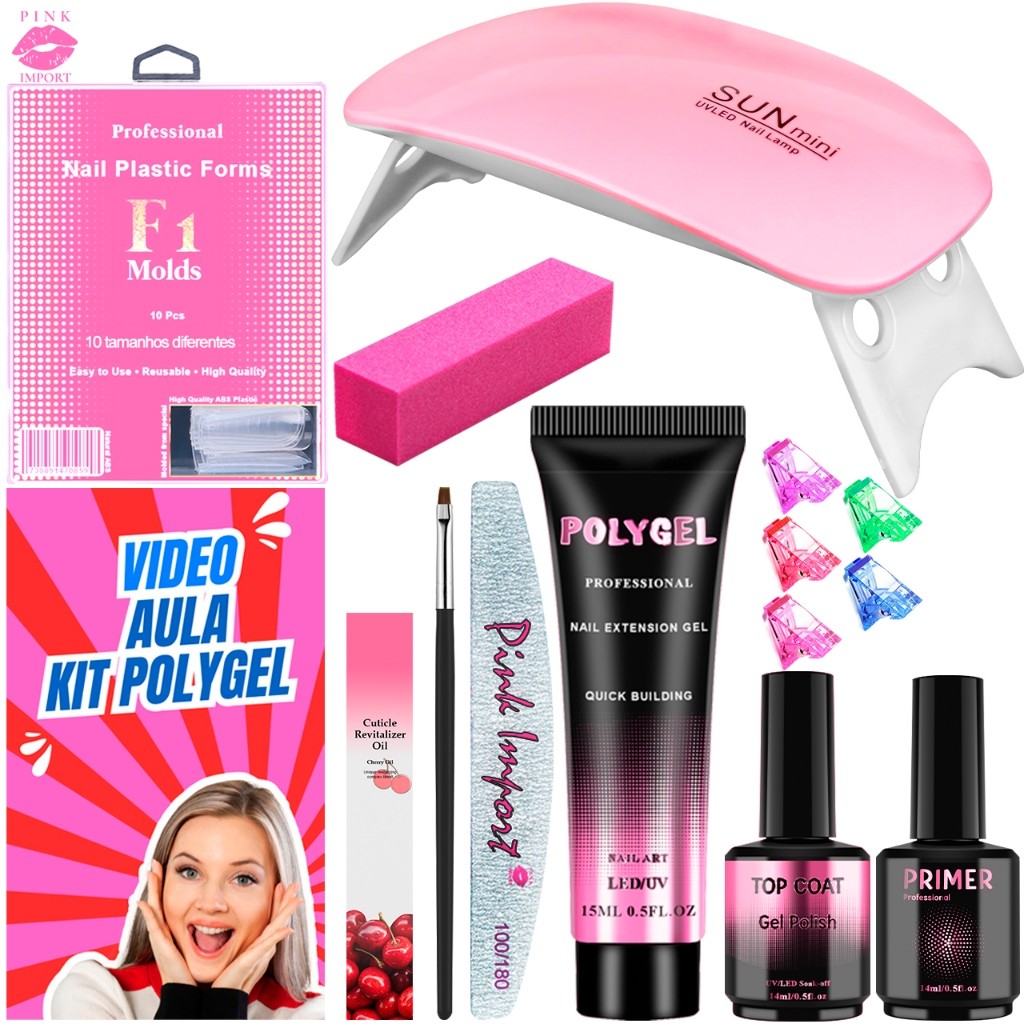 Kit Alongamento de Unha Polygel Cabine Estufa Sun Mini AF