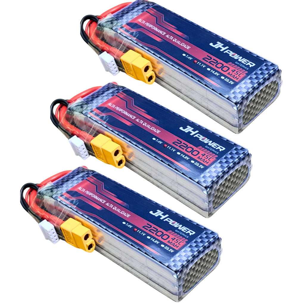 3 Bateria lipo 3s 11.1v 2200mah 45c plug XT60 RC JH Power Aeromodelo Drone Airsoft FPV Helicóptero
