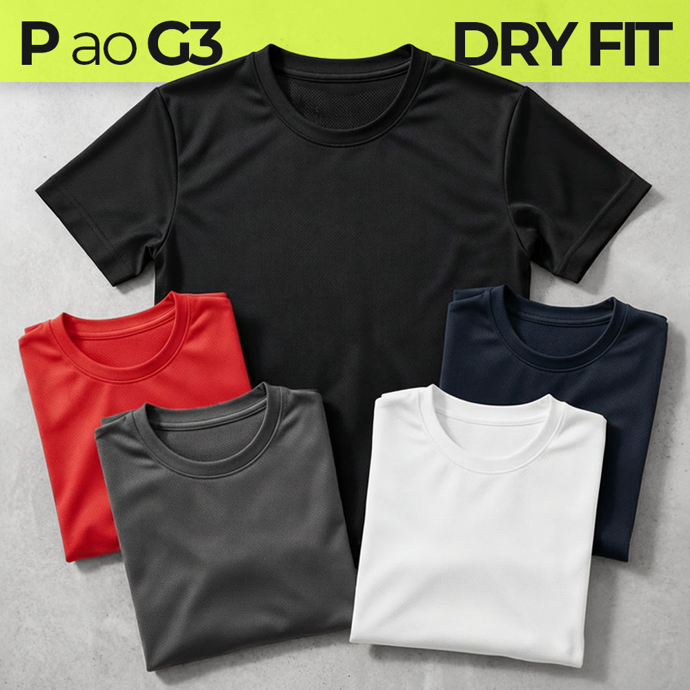 KIT 3 CAMISETAS DRY FIT - Camisetas Padrão e Plus Size Academia Treino Musculação Tecido Furadinho Leve - ENVIO RÁPIDO