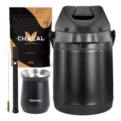 Kit Tereré Chacal Copo Preto Bomba Garrafa Térmica Preta 2.5l E Erva