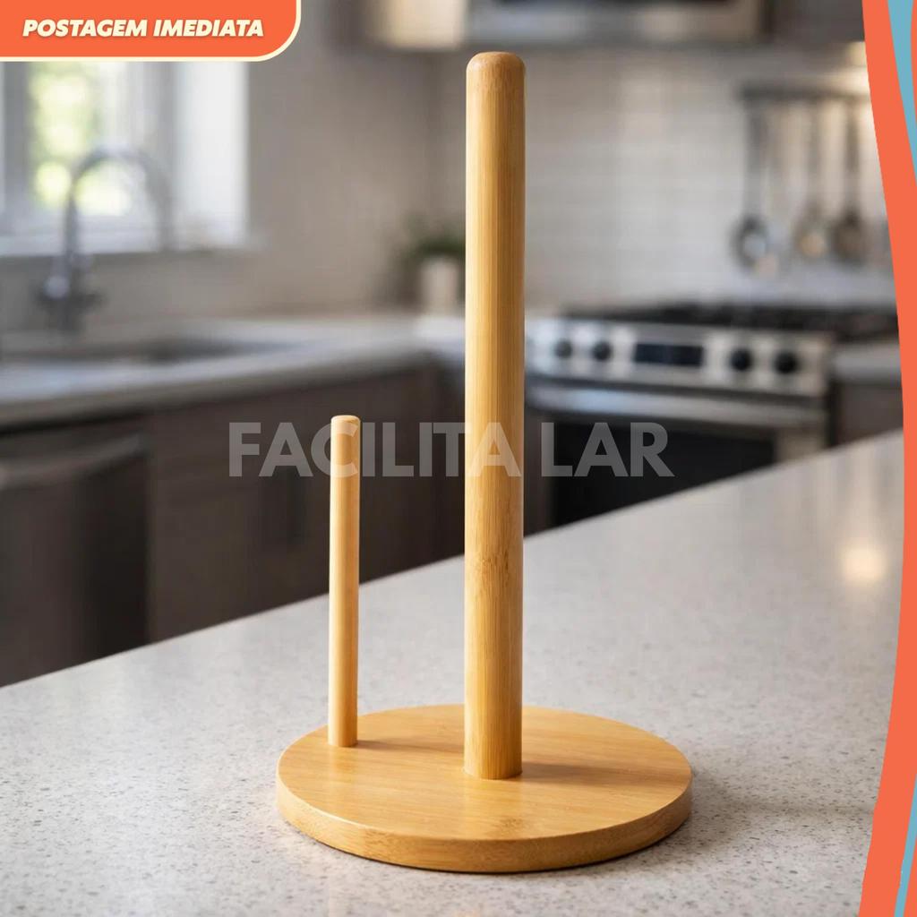 Porta Papel Toalha de Madeira Bambu Casita – Design Minimalista para Cozinha Elegante e Organizada