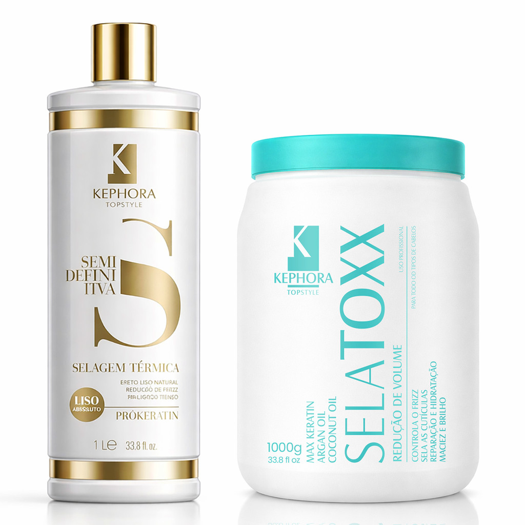 Kit Kephora Escova Semi Definitiva 1L + BTX Selatoxx 1kg Liso Imediato Selagem Termica Volume Zero