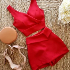 Conjunto feminino Short-Saia e Cropped com Bojo Malha c35