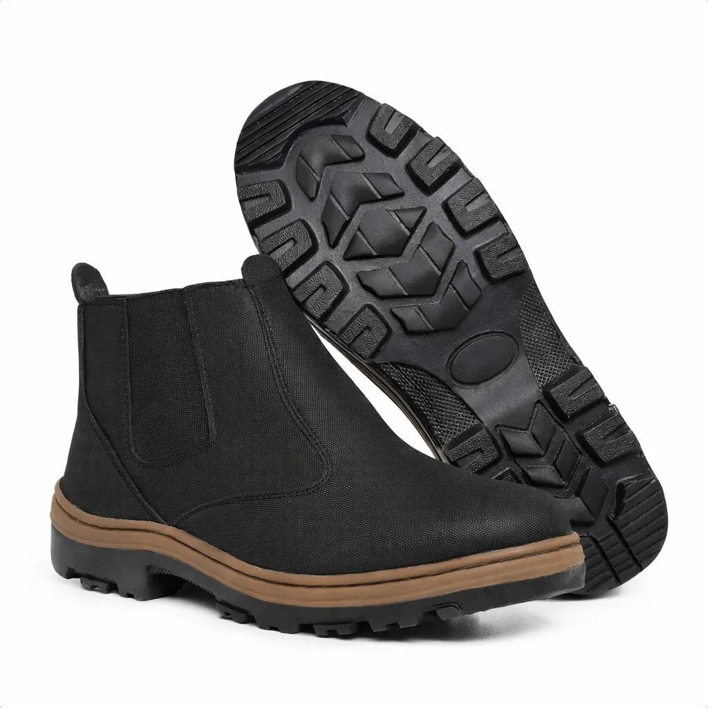 Bota Botina Masculina Casual e Serviço Couro Sintético Solado Tratorado Antiderrapante e Confortavel