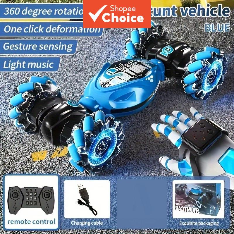 Carro RC de Acrobacia Off-Road, 4x4 com Luzes & Música, Controle Duplo (Controle Manual e Pulseira) com Controle por em Oferta na Shopee
