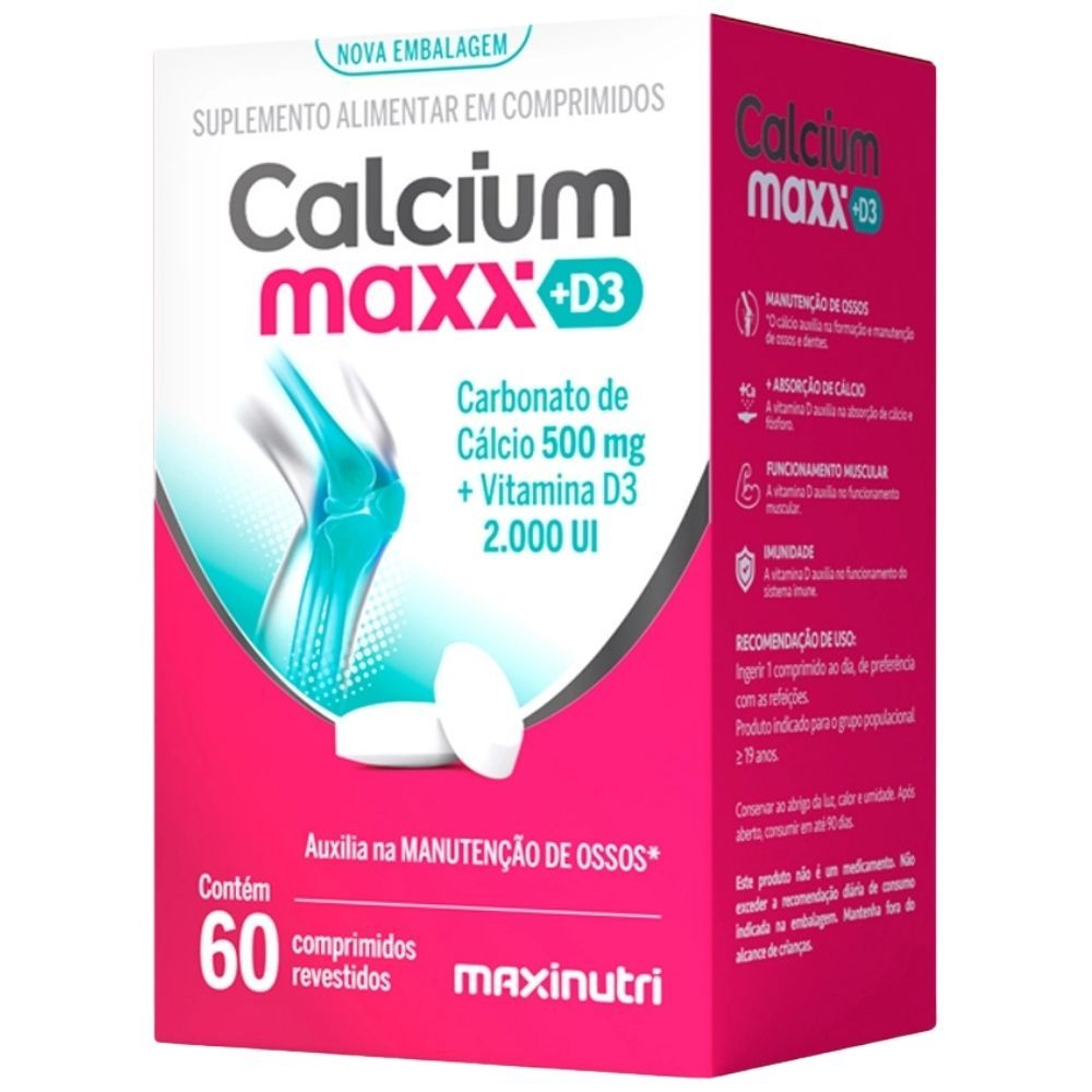 CALCIUM MAXX D3 ( Carbonato de Cálcio + Vitamina D3) 60 comprimidos - Maxinutri
