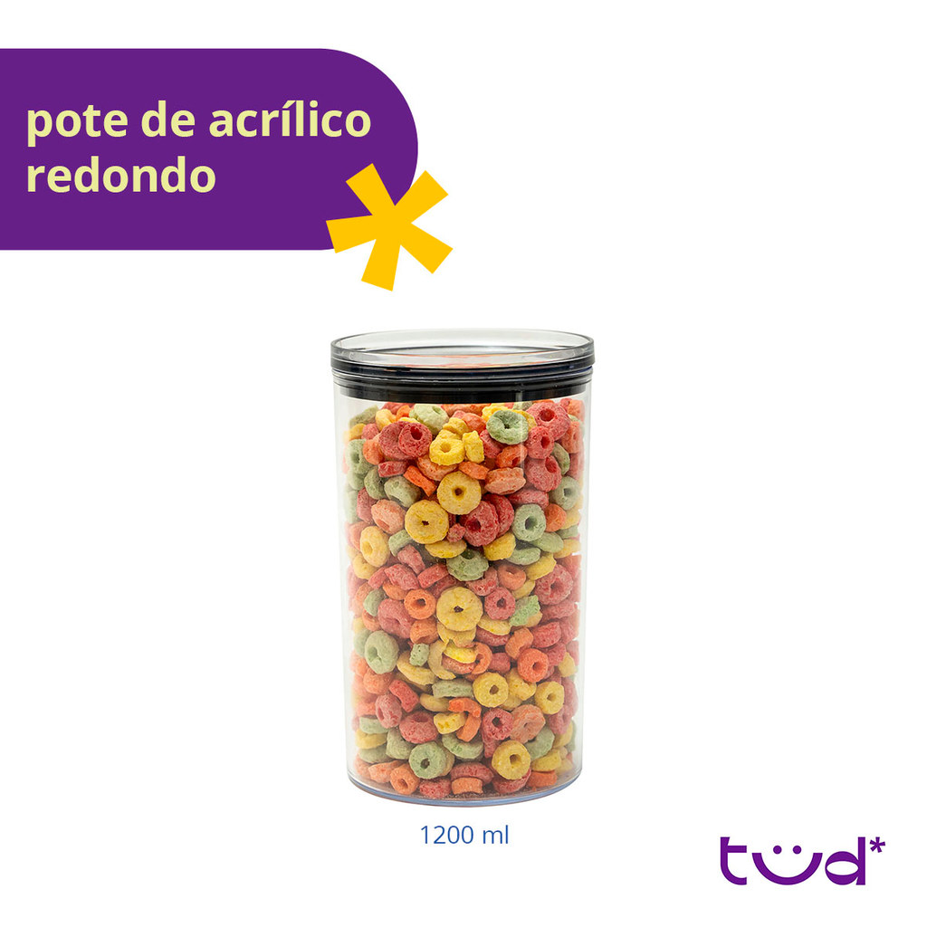 Pote de acrílico 1,2L com tampa hermético redondo - Tüd — imagem 2 de 2