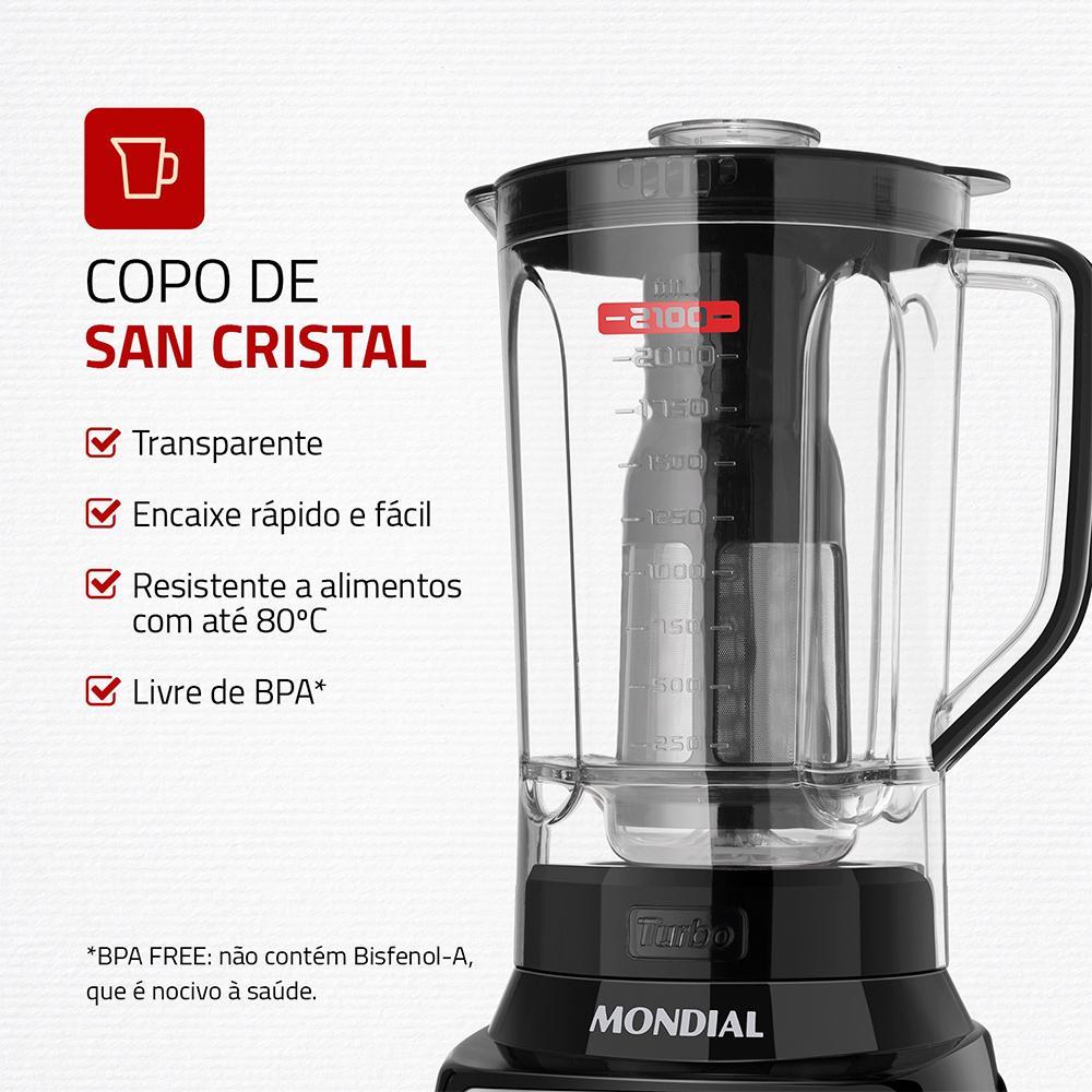 Liquidificador Turbo Inox Mondial Preto/Inox 1400W - L-1400-LT — imagem 2 de 2