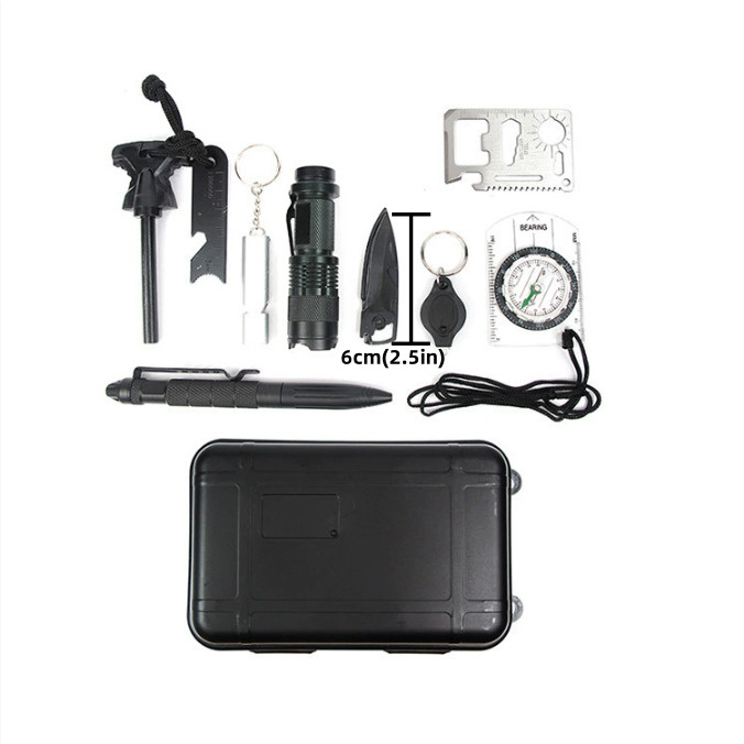Kit Sobrevivência Completo 14 em 1 Profissional para Emergências Pessoais Viagem e Camping