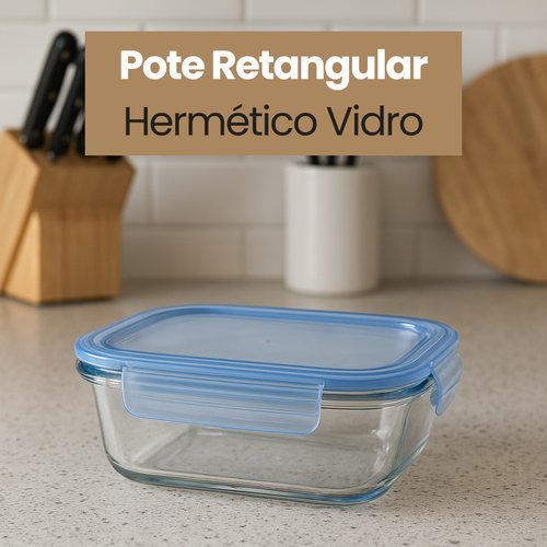 Pote Hermetico Retangular Vidro Transparente 370ml Organizador Conservacao Alimentos