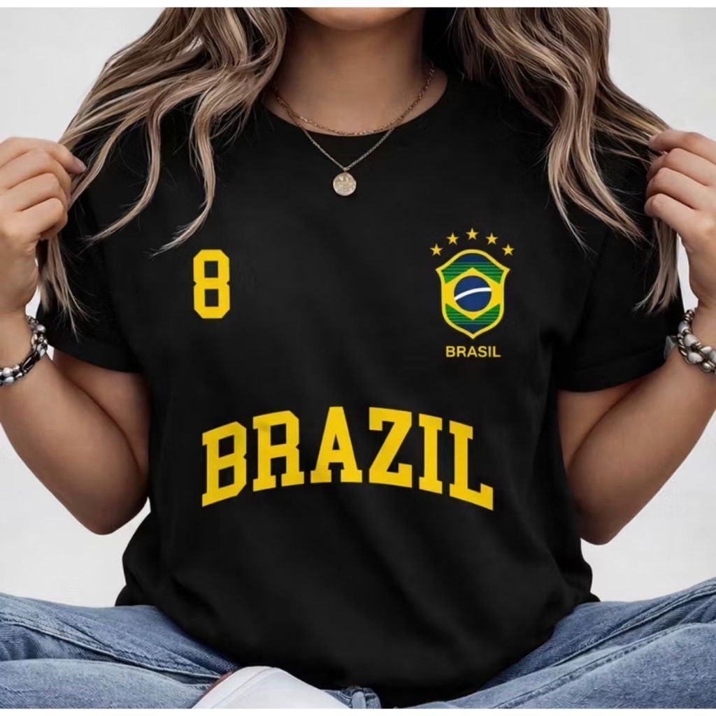 Camiseta Blusa Feminina e Masculina Estilosa Estampa BRASIL Copa do Mundo  Futebol 2026  100% algodão Premium Slim