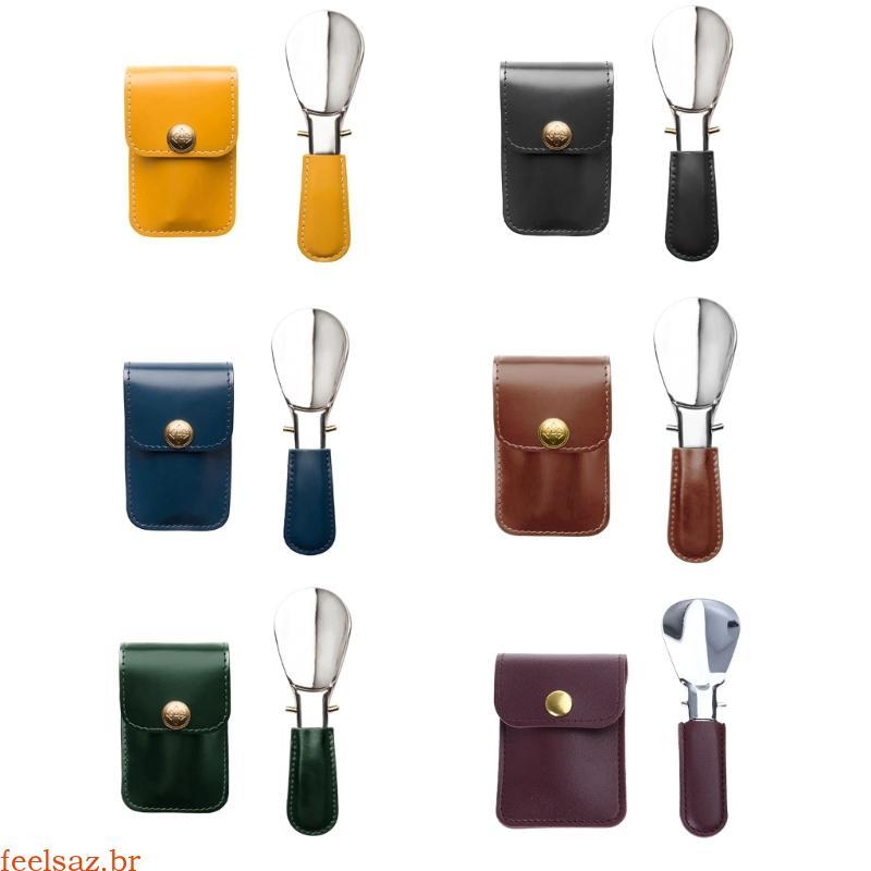 Foldable Stainless Steel Shoehorn PU Leather Handle Shoe Horn for Adult and Kid