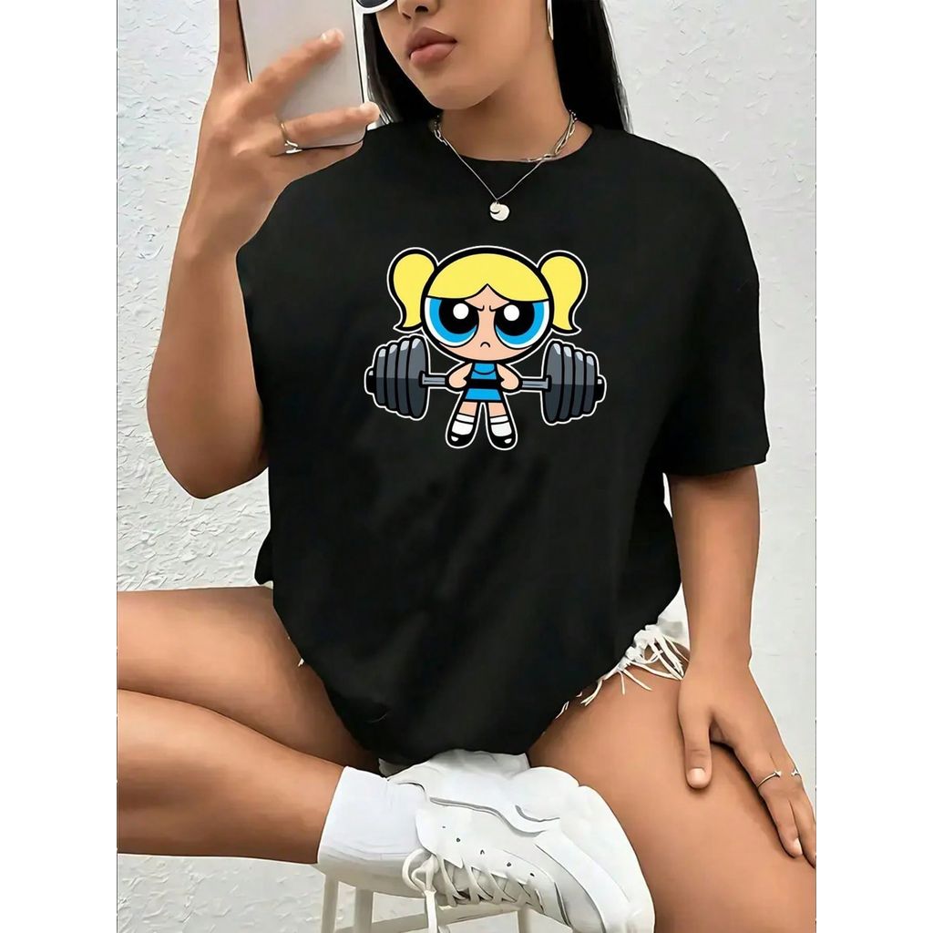 Camiseta Menina Poderosas Academia Gym Musculação Desenho Camisa Blusa Unissex Masculino Feminino 100% Algodão Plus Size
