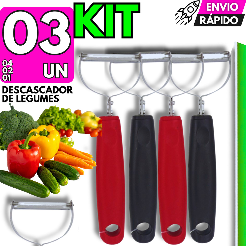 Kit Descascador de Legumes Inox Black Line 17cm Batata Cenoura Não Enferruja Pepino Frutas Maça