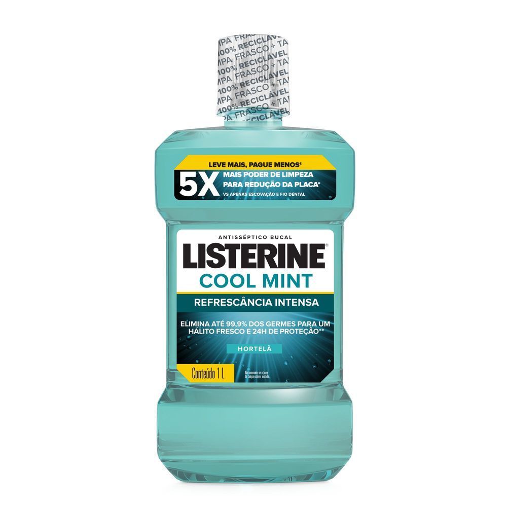 Listerine Antisséptico Bucal Cool Mint Refrescância Intensa 1 Litro